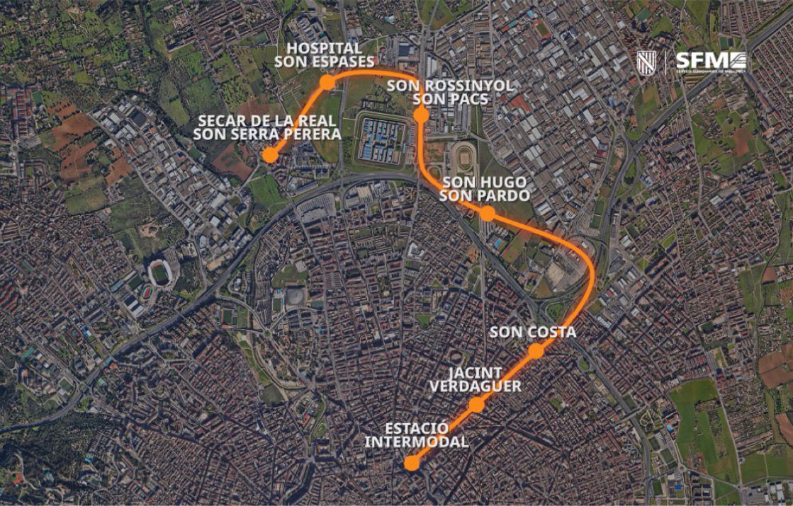 Imatge del traçat del projecte de la línia de metro a Son Espases