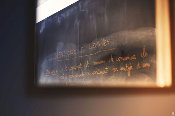 Pizarra en la que se ve escrita la palabra lengua