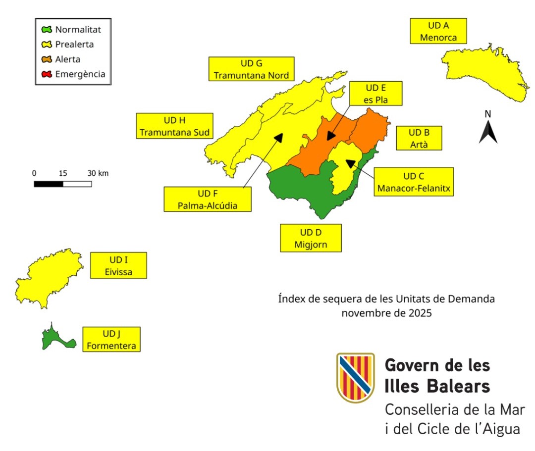 Índex de sequera de les Unitats de Demanda novembre de 2025