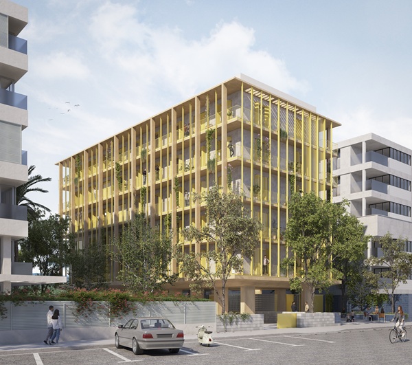 Façana de la futura promoció d'habitatges a Eivissa