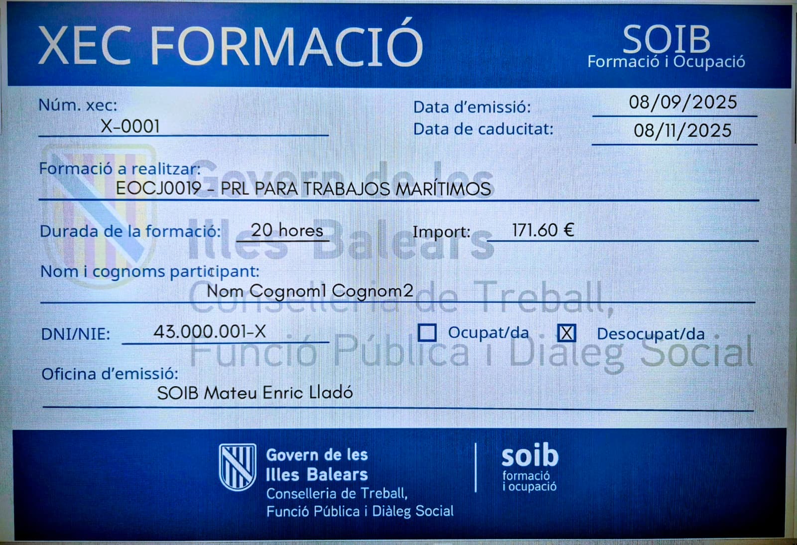 Imatge del xec formació