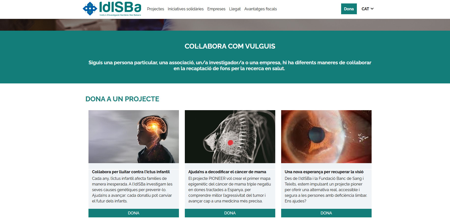 Captura de pantalla de la pàgina web de l'IdISBa